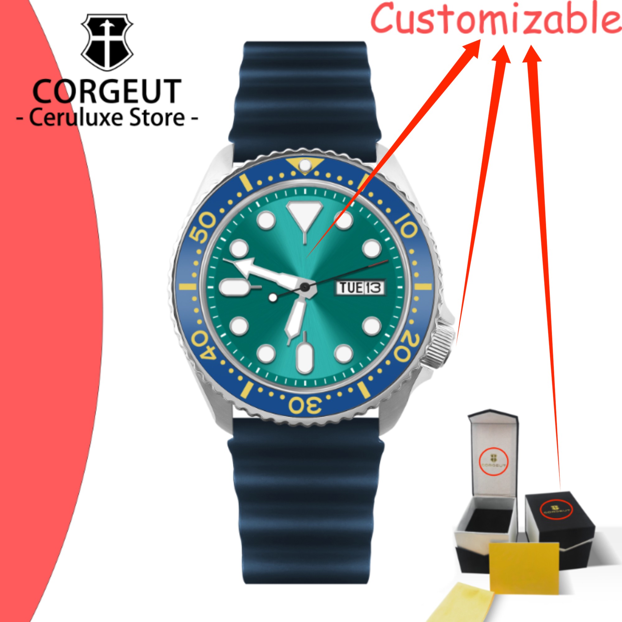 Vintage Watch Crystal - ساعة غوص ميكانيكية للرجال بشعار مخصص،