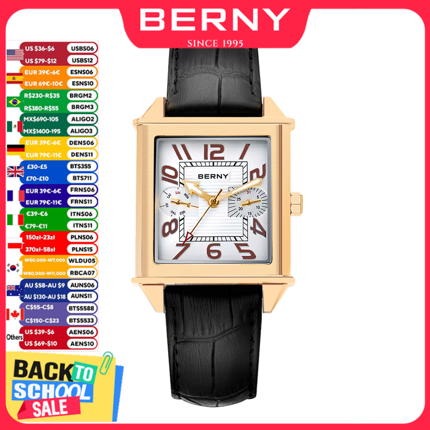 Vintage Collectible Watches - ساعة يد كوارتز BERNY 6P25 للرجال،
