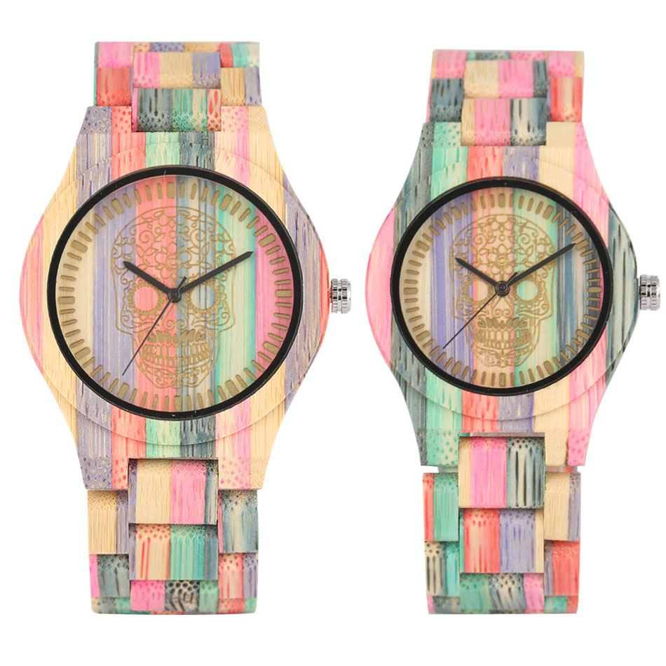 Vintage Collectible Watches - Vintage أنيق ملون الخيزران الخشب كوارتز