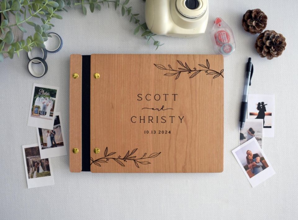 Polaroid Photo Album - ألبوم صور كتاب ضيوف الزفاف الخشبي،