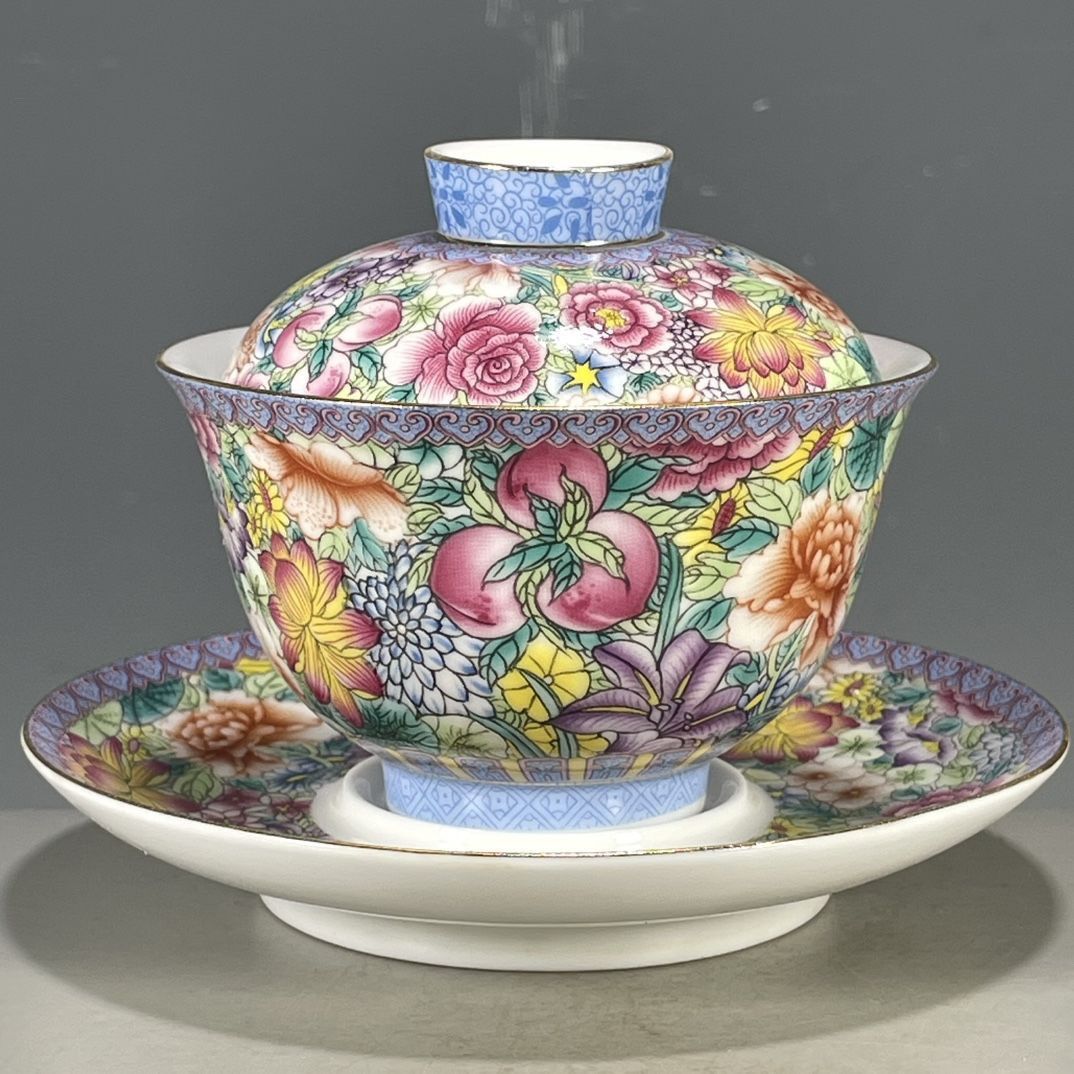 Vintage Collectible Pottery - طقم غايوان صيني عتيق من 3