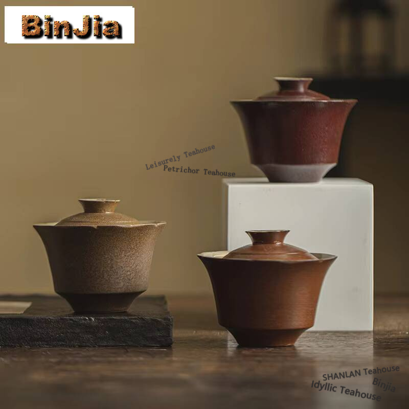Vintage Collectible Pottery - وعاء غطاء فخاري خشن مصنوع يدويًا