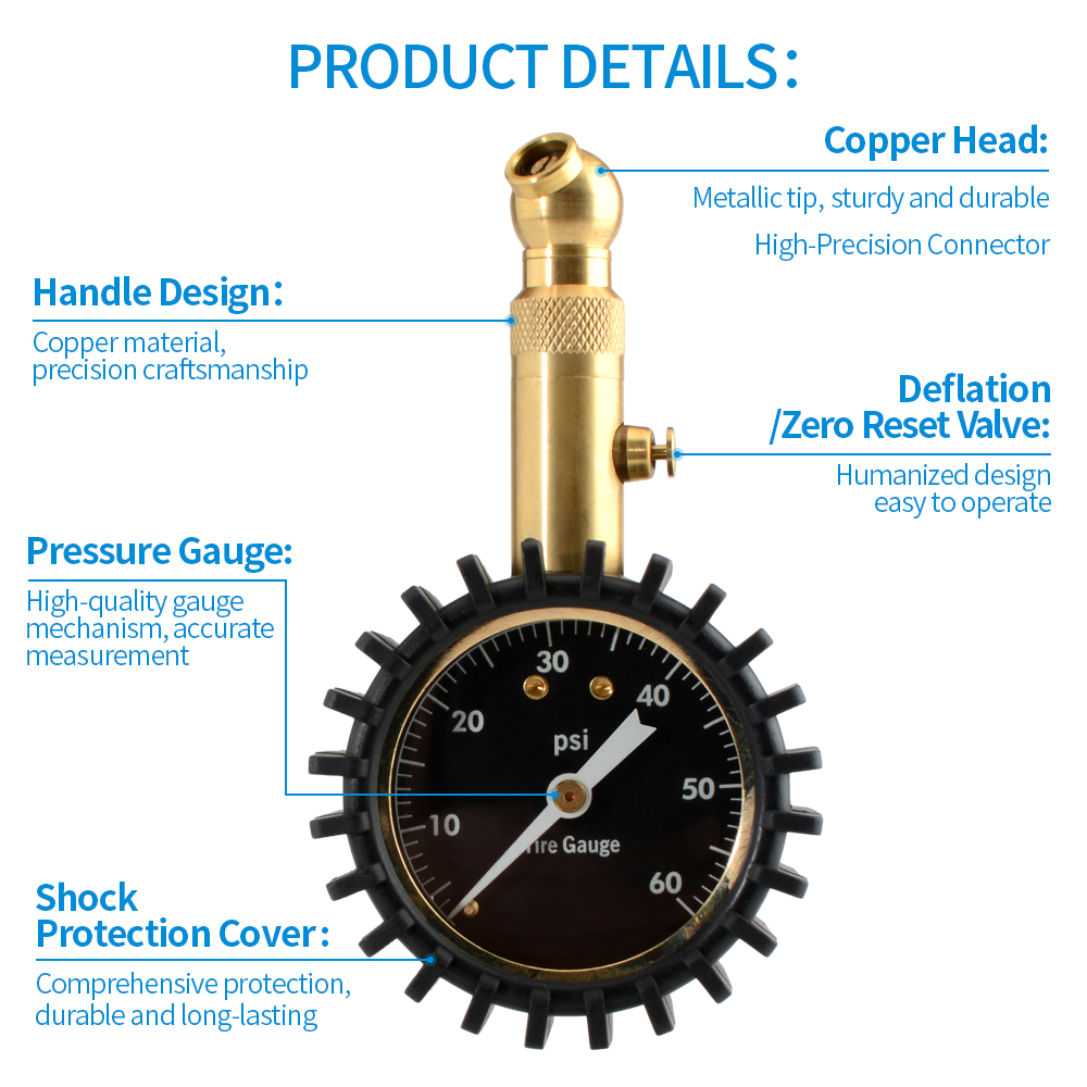 مقياس ضغط الإطارات 0-60 رطل لك - مراجعة Analog Meter Gauge وسعره