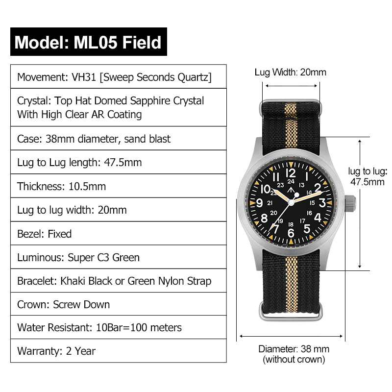Militado ML05 ساعة كلاسيكية VH - مراجعة Vintage Watch Crystal وسعره